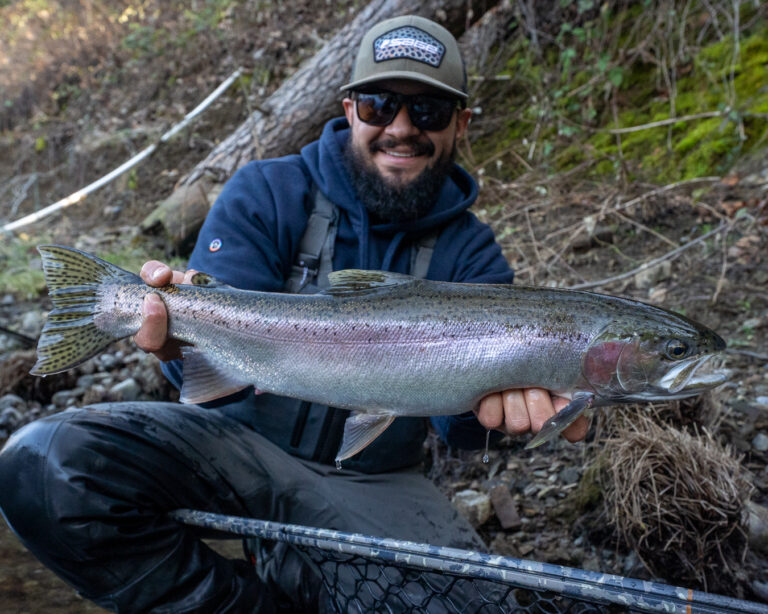 Man holding a big steelhead